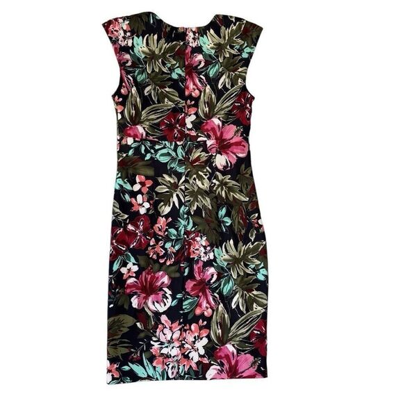 Dressbarn Floral Red Green Black Dress Sweetheart Neck Knee Length Career Size 8 - Picture 5 of 7